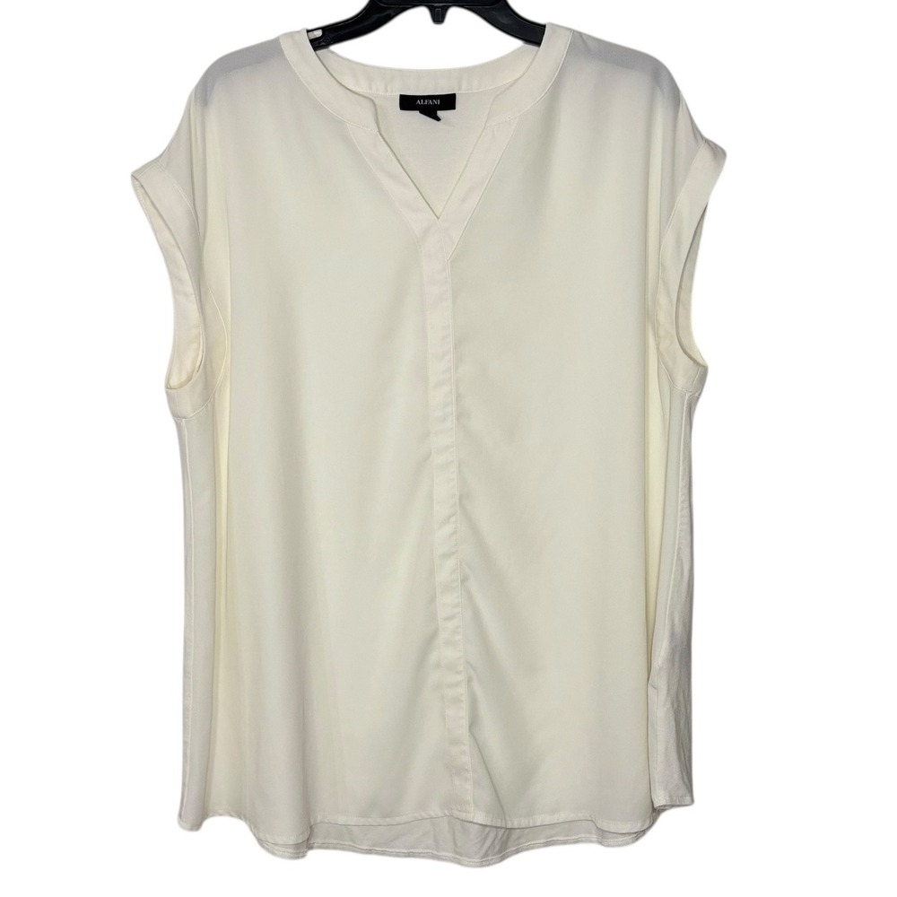 Alfani Women's Cream V-Neck Cap Sleeve Tunic Top Plus Size 2X